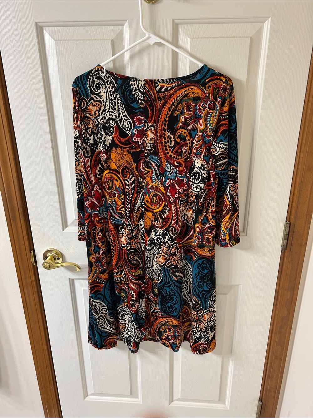MSK Multicolor Paisley Swing Dress in Teal, Rust & Burgundy - Picture 2 of 2